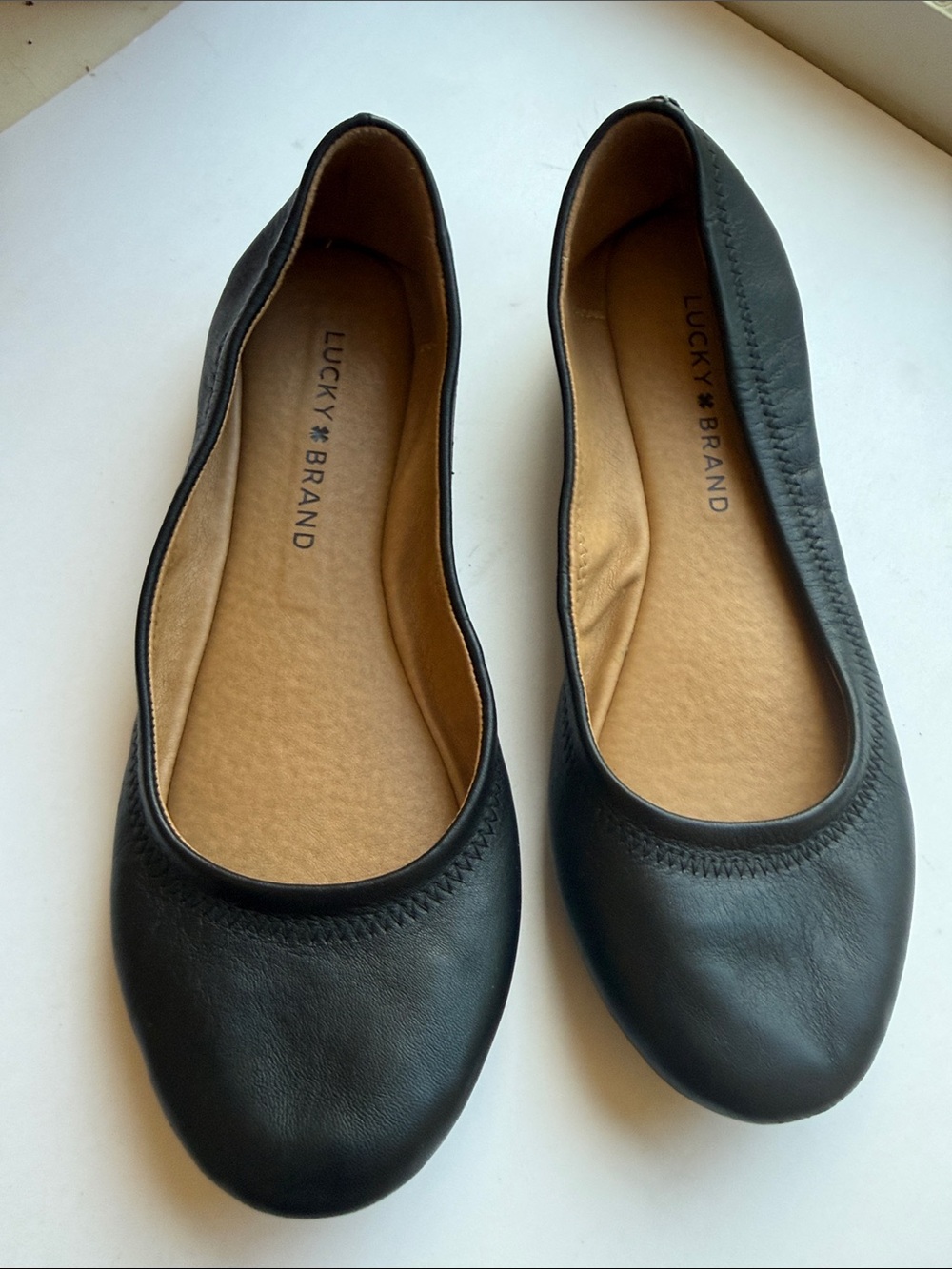 Lucky Brand Black Leather Ballet Flats - Women's Slip-On Loafers size 6.5